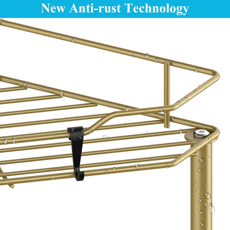 HuggieGems 3 Tier Floor Standing Corner Shower Caddy Organizer Shelf with Hooks, Bathroom Shelves Stand Rack, Gold - Image 3